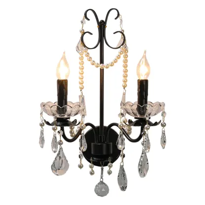 Black Modern 2-Light Candelabra Wall Sconce with Crystal  Image - 6