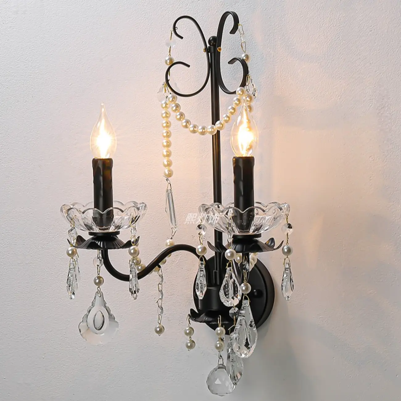 Black Modern 2-Light Candelabra Wall Sconce with Crystal  Image - 7 | homeyfad