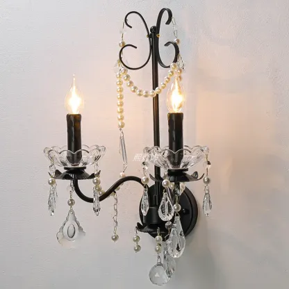Black Modern 2-Light Candelabra Wall Sconce with Crystal  Image - 7