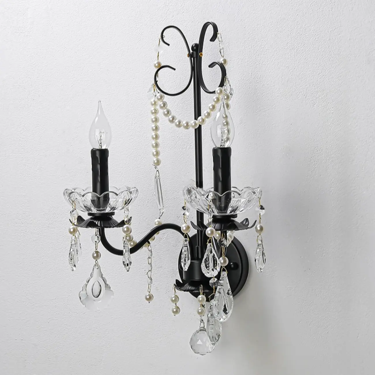 Black Modern 2-Light Candelabra Wall Sconce with Crystal  Image - 8 | homeyfad