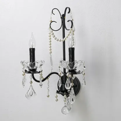 Black Modern 2-Light Candelabra Wall Sconce with Crystal  Image - 8