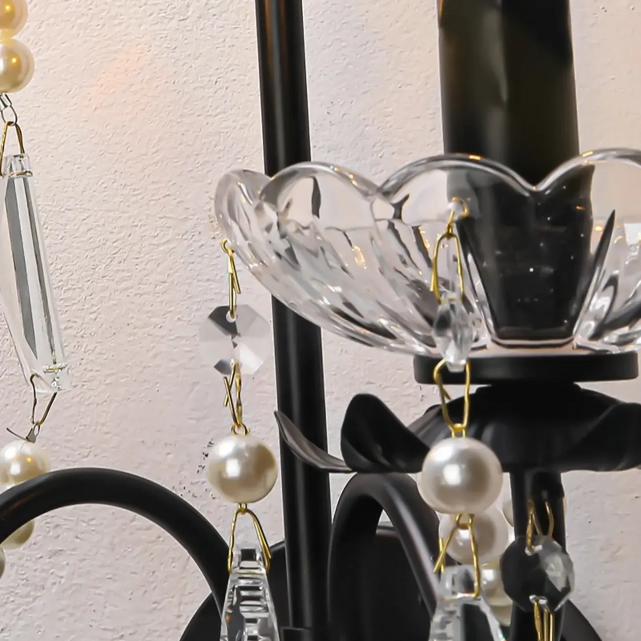 Black Modern 2-Light Candelabra Wall Sconce with Crystal  Image - 10