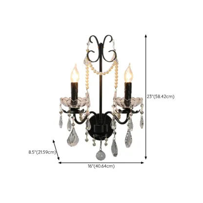 Black Modern 2-Light Candelabra Wall Sconce with Crystal  #size