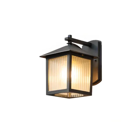 Modern Retro Black Glass LED Outdoor Wall Sconce in Geometric  Image - 4