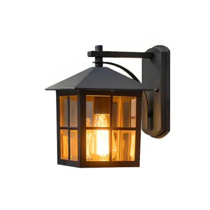 Modern Retro Black Glass LED Outdoor Wall Sconce in Geometric  Image - 7