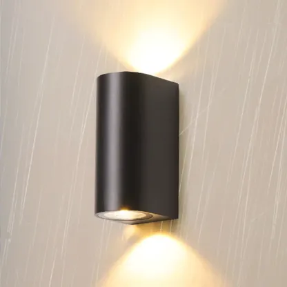 Outdoor Minimalist Round 2-Light Black LED Wall Sconce Light  Image - 1