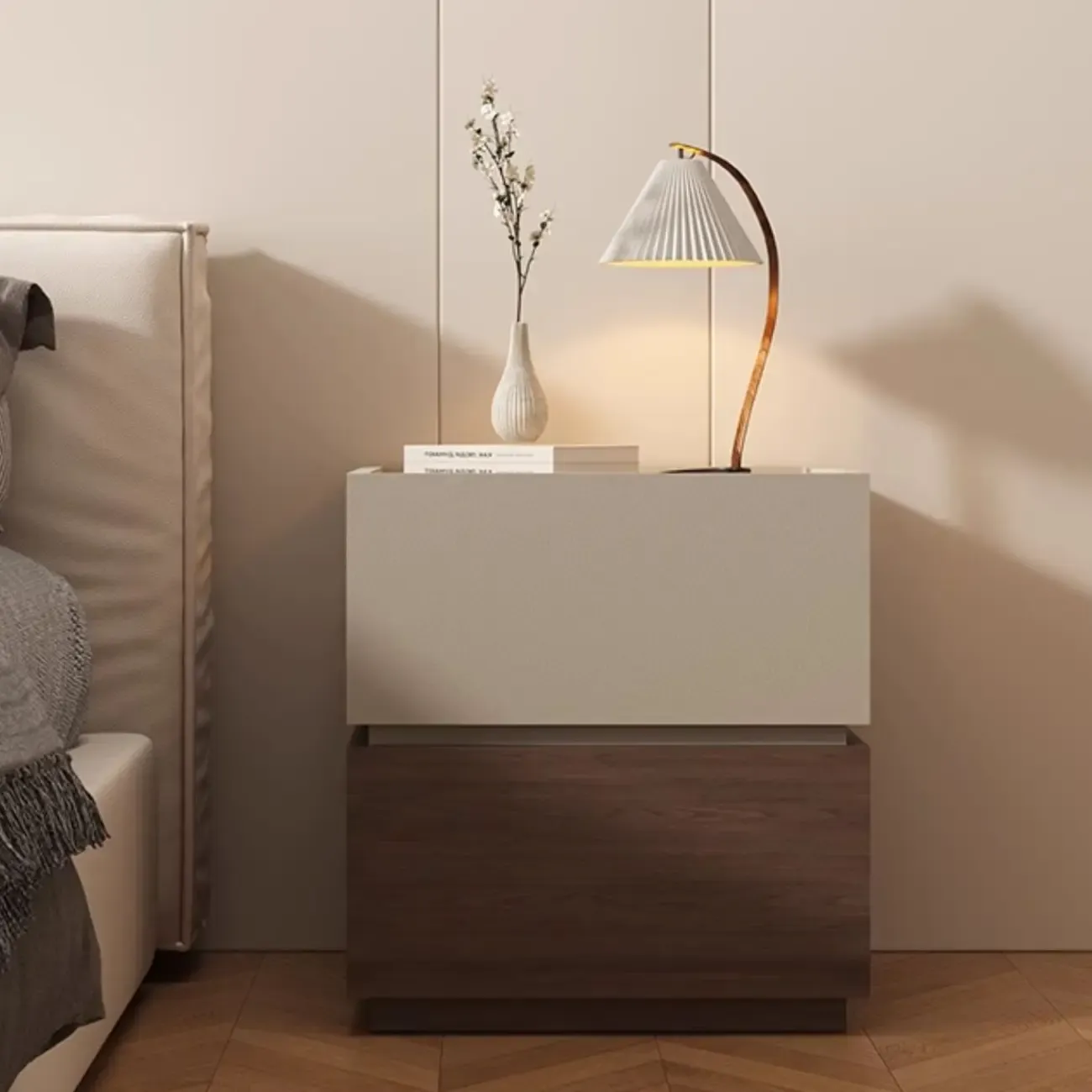 Modern Wood Two-Tone Drawers Nightstand Image - 2