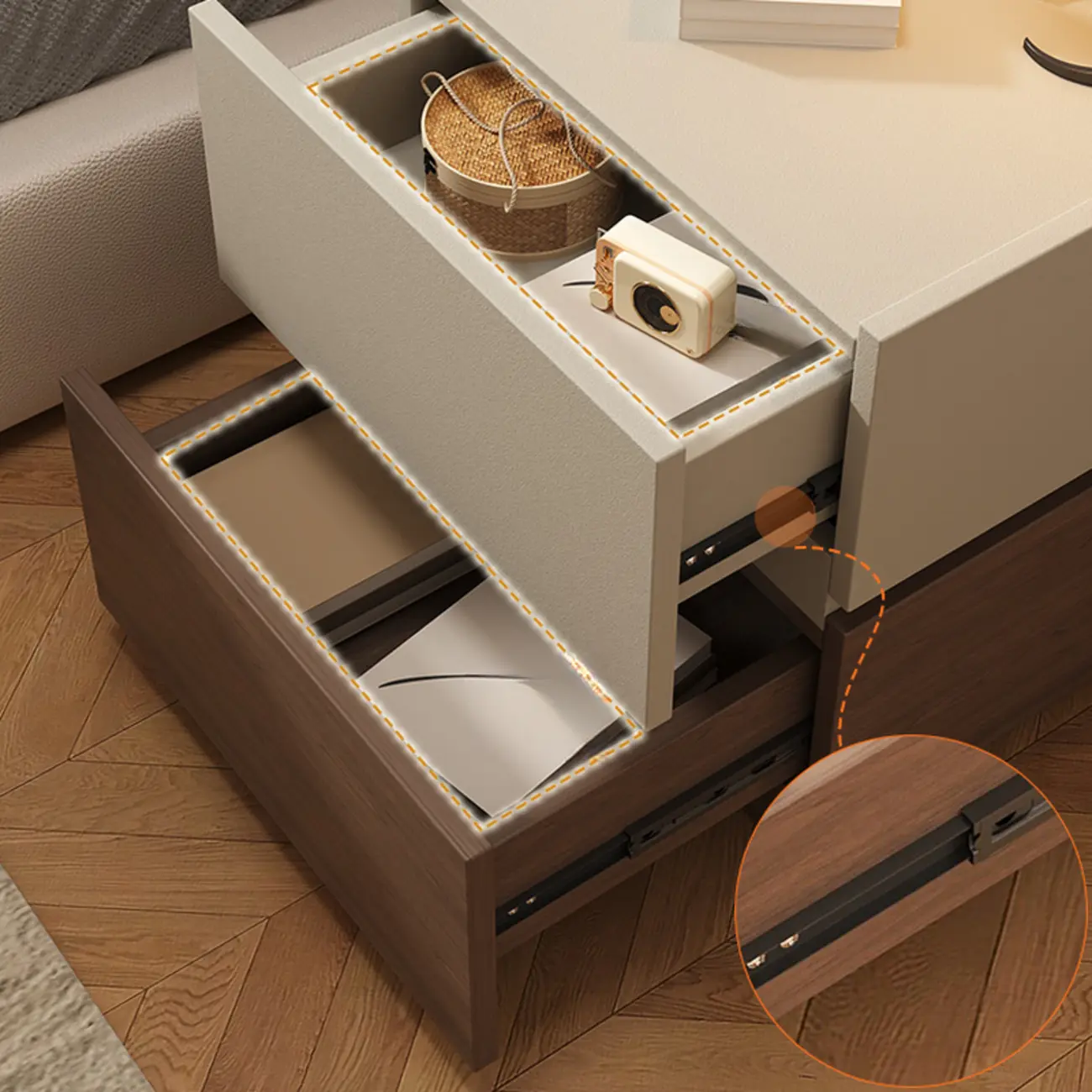 Modern Wood Two-Tone Drawers Nightstand Image - 4 | homeyfad