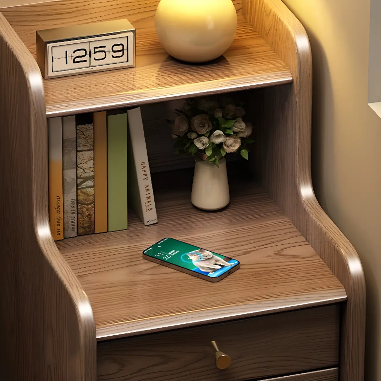 Tall Nut-Brown Wood Beside Nightstand with Drawers Image - 7 | homeyfad