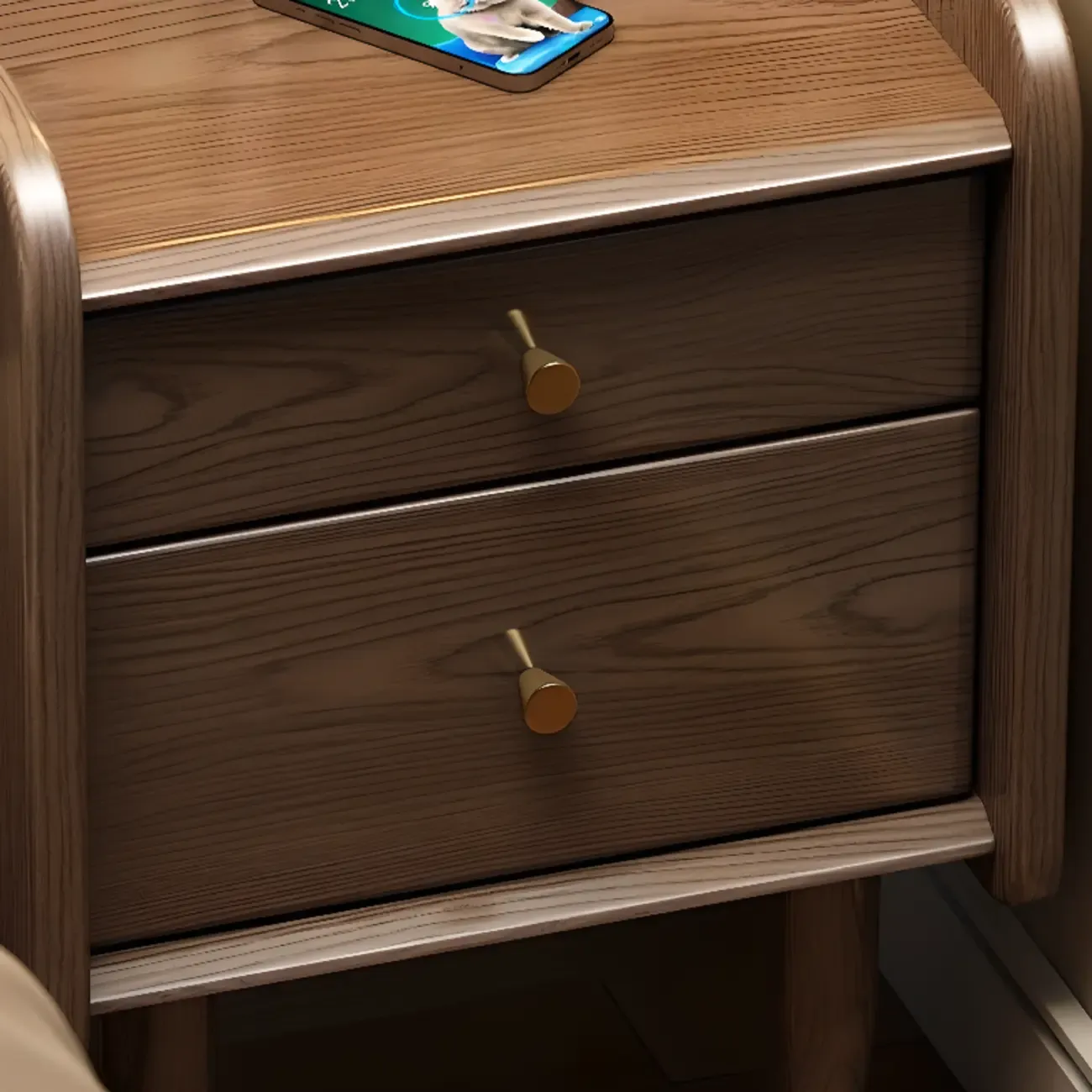 Tall Nut-Brown Wood Beside Nightstand with Drawers Image - 8