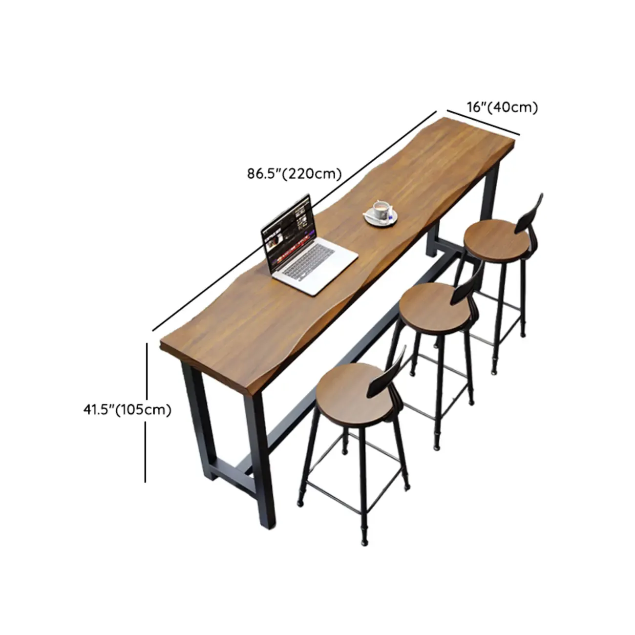 Modern Brown Wooden Grain Iron Trestle Bar Tables Image - 17