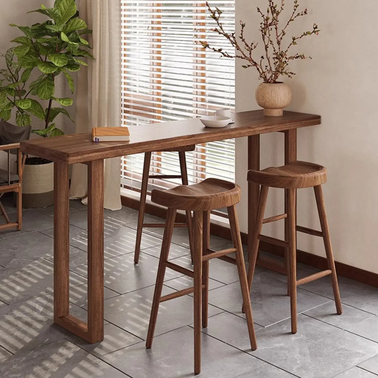 Casual Brown Wood Sled Base Bar Table Image - 1 | homeyfad