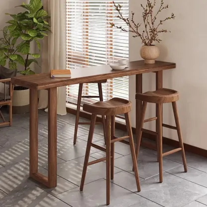 Casual Brown Wood Sled Base Bar Table Image - 1