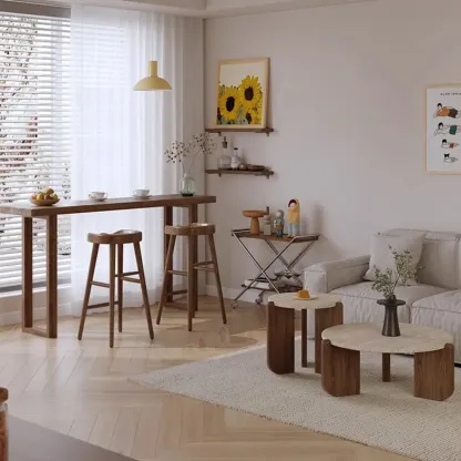 Casual Brown Wood Sled Base Bar Table Image - 2