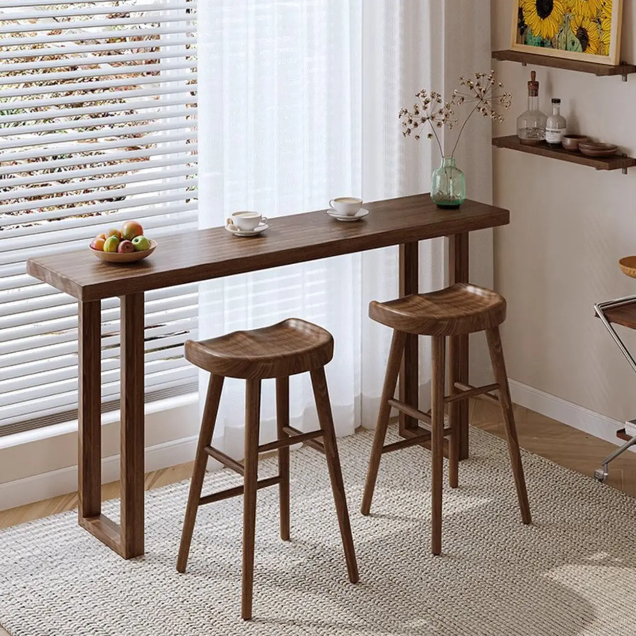 Casual Brown Wood Sled Base Bar Table Image - 3 | homeyfad