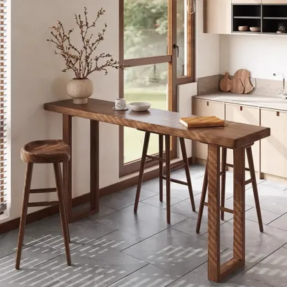 Casual Brown Wood Sled Base Bar Table Image - 4