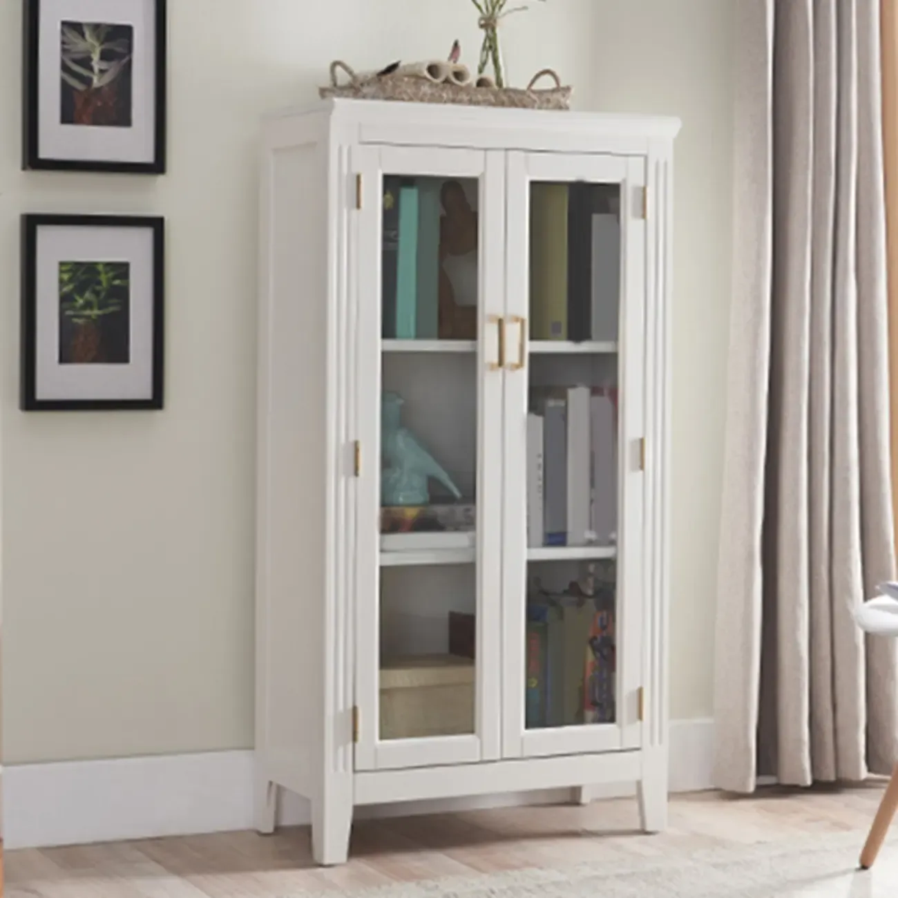  Mid-Century Modern Home Accent Wood Glass Paned Cabinet Image - 1