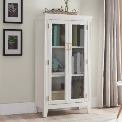  Mid-Century Modern Home Accent Wood Glass Paned Cabinet Image - 1