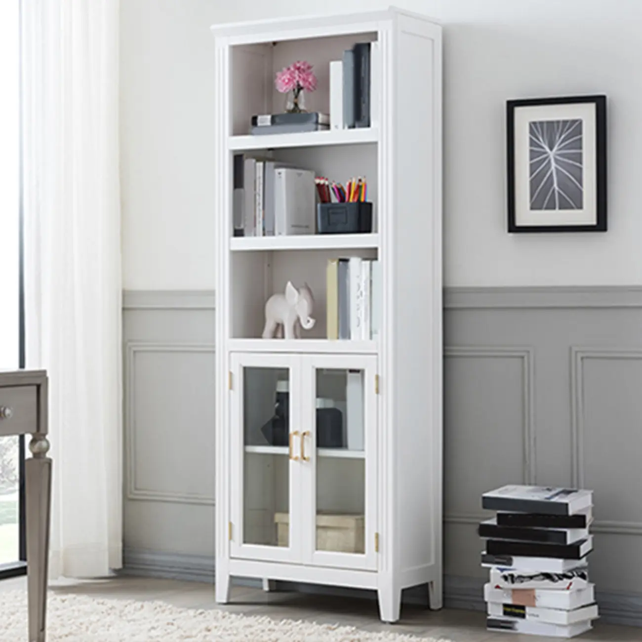  Mid-Century Modern Home Accent Wood Glass Paned Cabinet Image - 3 | homeyfad