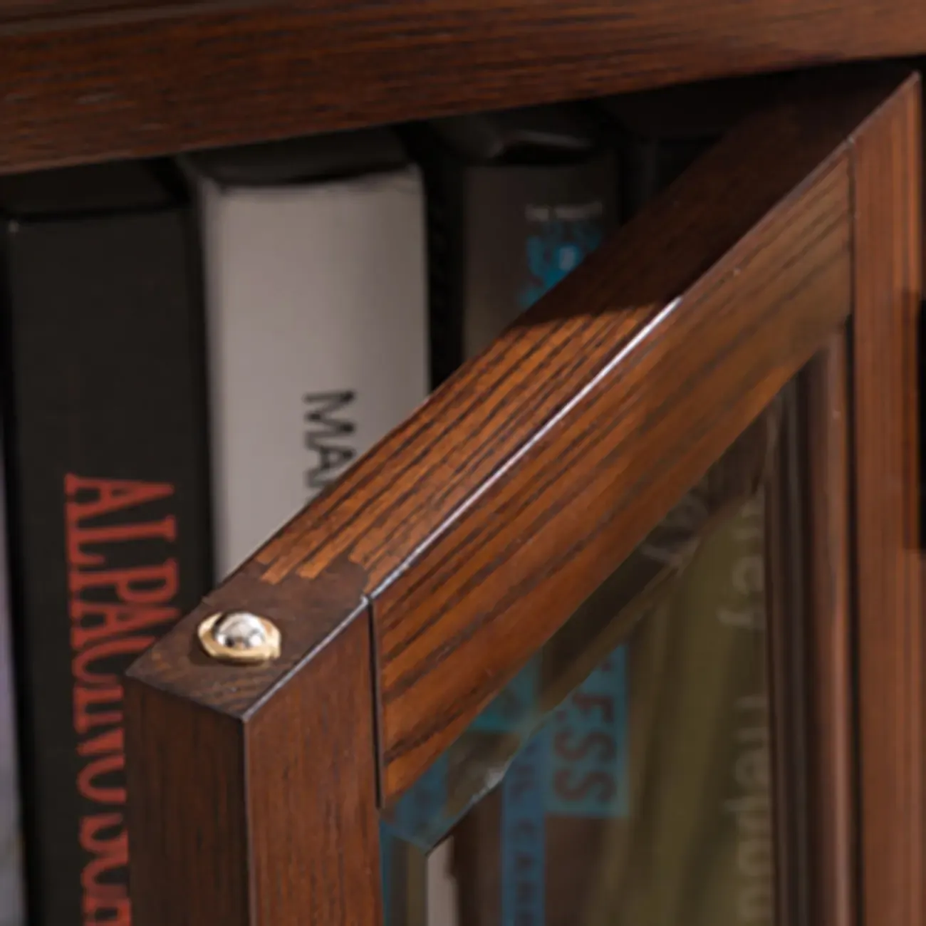  Mid-Century Modern Home Accent Wood Glass Paned Cabinet Image - 7