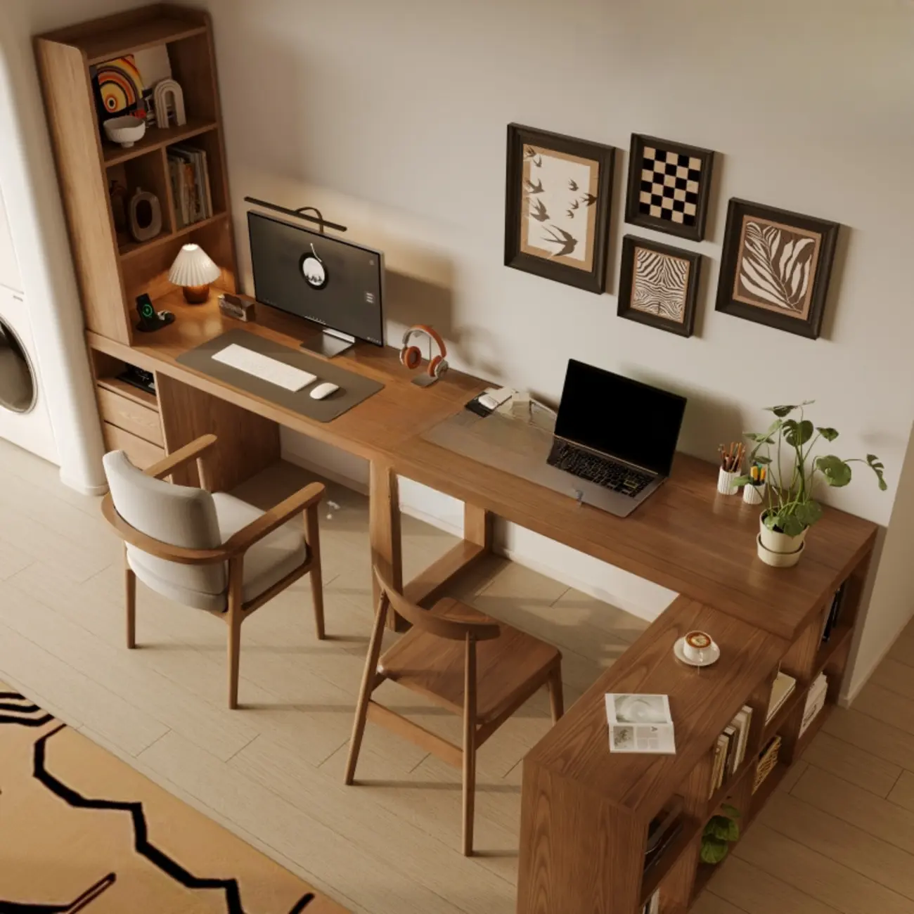 Antique Brown Wooden Office Desk with Storage Image - 2 | homeyfad