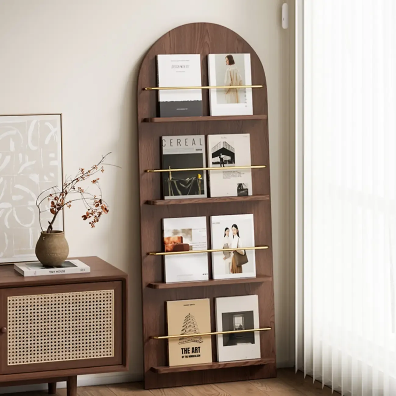 Unique Arched Closed Back Wood Wall Unit Bookcase Image - 1