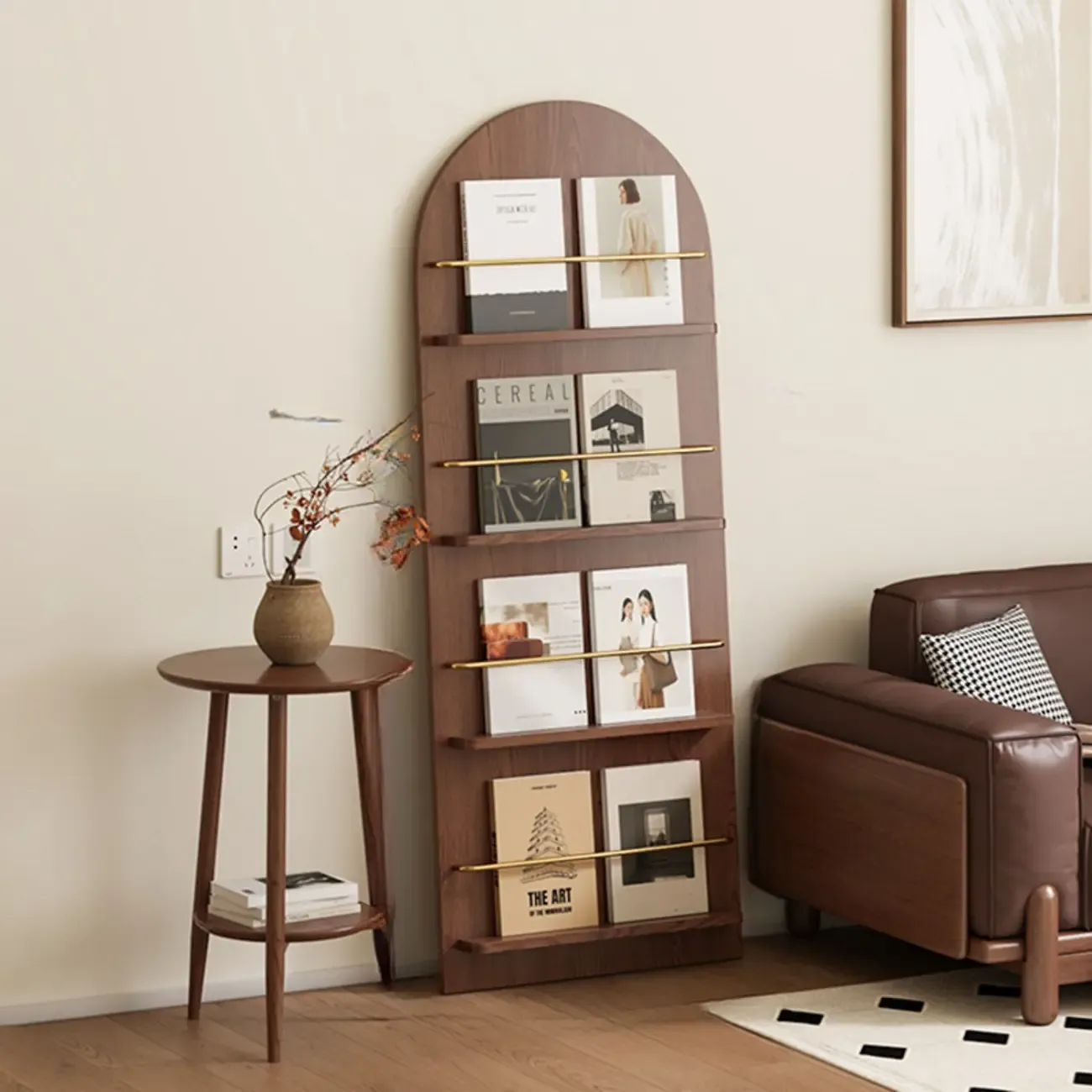 Unique Arched Closed Back Wood Wall Unit Bookcase Image - 7