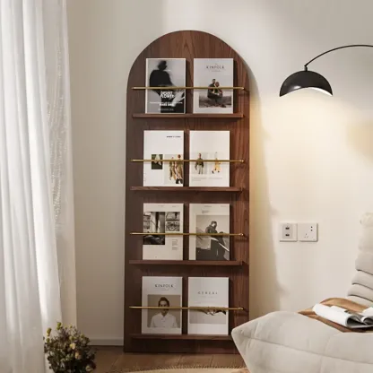 Unique Arched Closed Back Wood Wall Unit Bookcase Image - 2