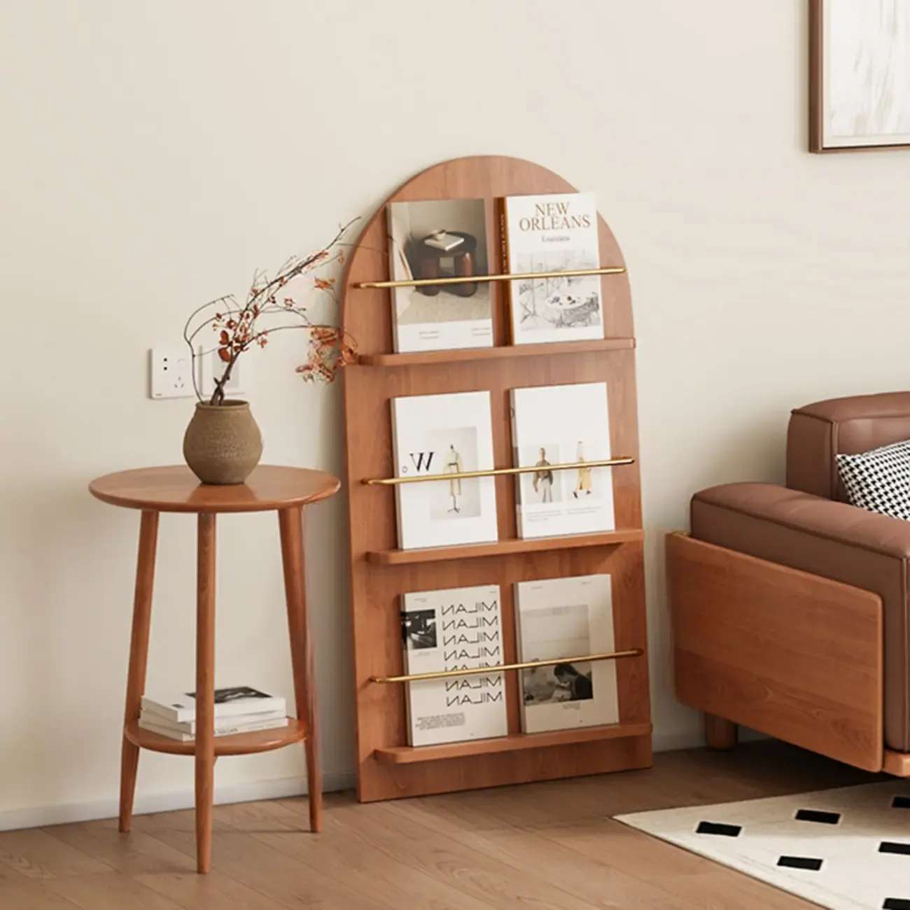 Unique Arched Closed Back Wood Wall Unit Bookcase Image - 4