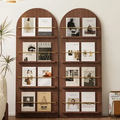 Unique Arched Closed Back Wood Wall Unit Bookcase Image - 3