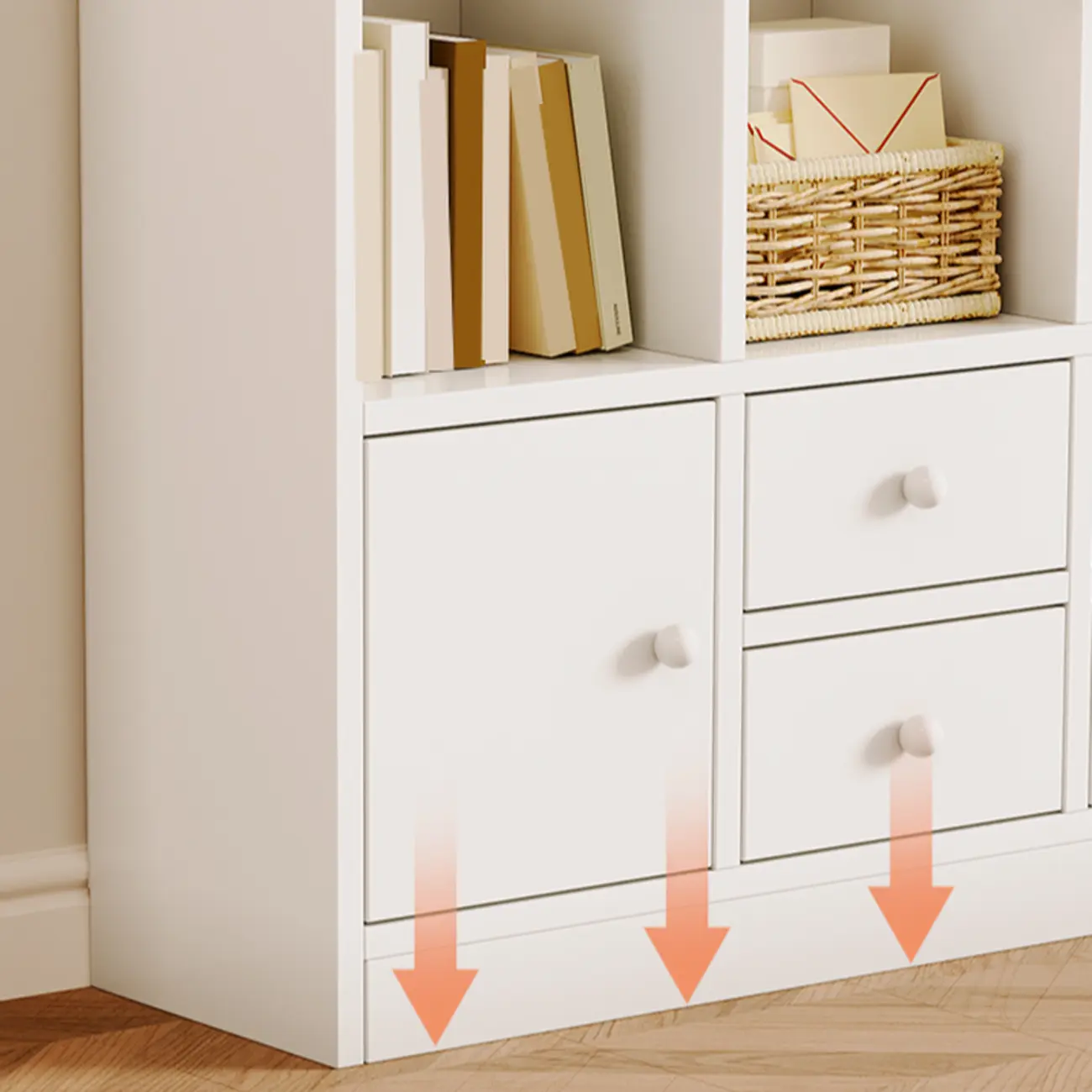 Horizontal Wood Nut-Brown Cube Bookcase with Drawers Image - 12 | homeyfad