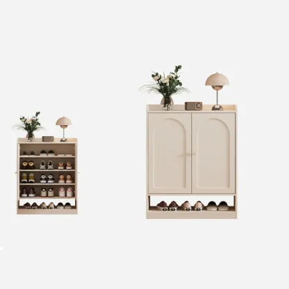 Versatile Minimalist White Wood Shoe Cabinet Adjustable Image - 3
