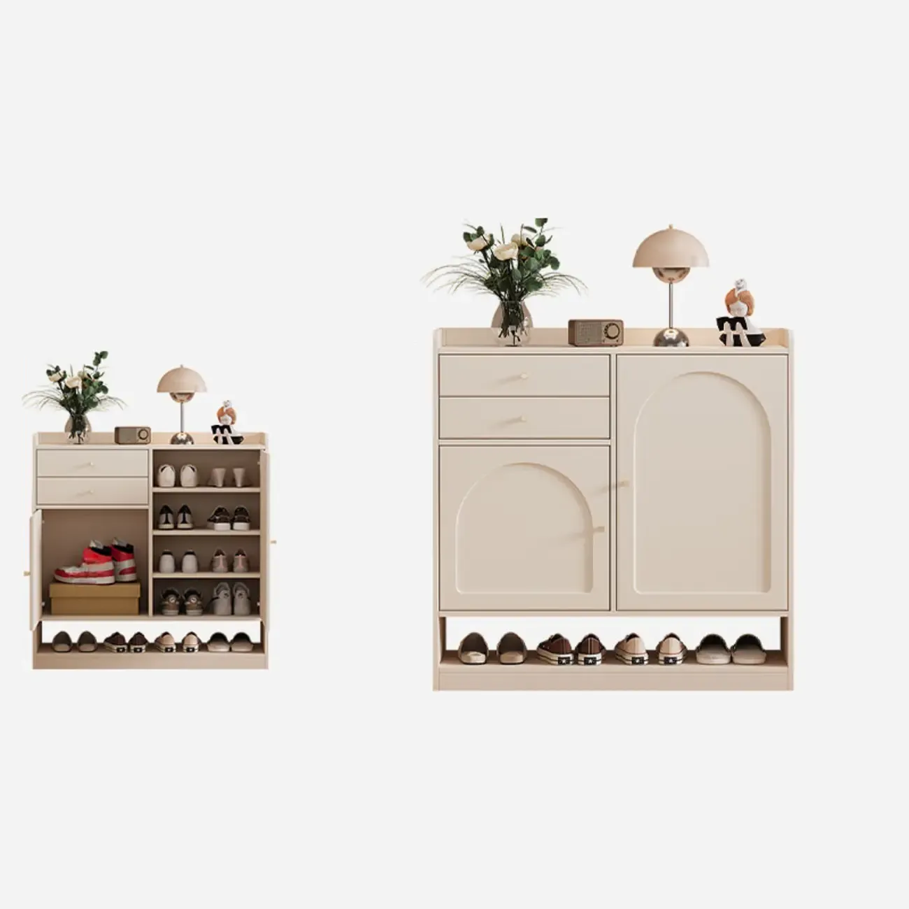 Versatile Minimalist White Wood Shoe Cabinet Adjustable Image - 4