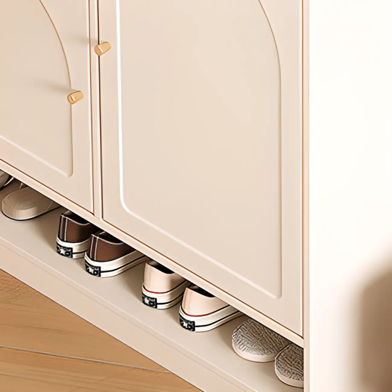 Versatile Minimalist White Wood Shoe Cabinet Adjustable Image - 5