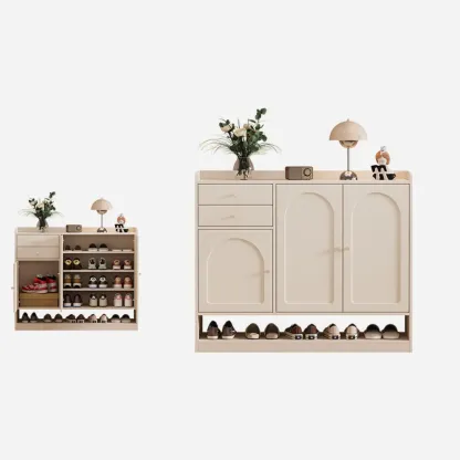 Versatile Minimalist White Wood Shoe Cabinet Adjustable Image - 6