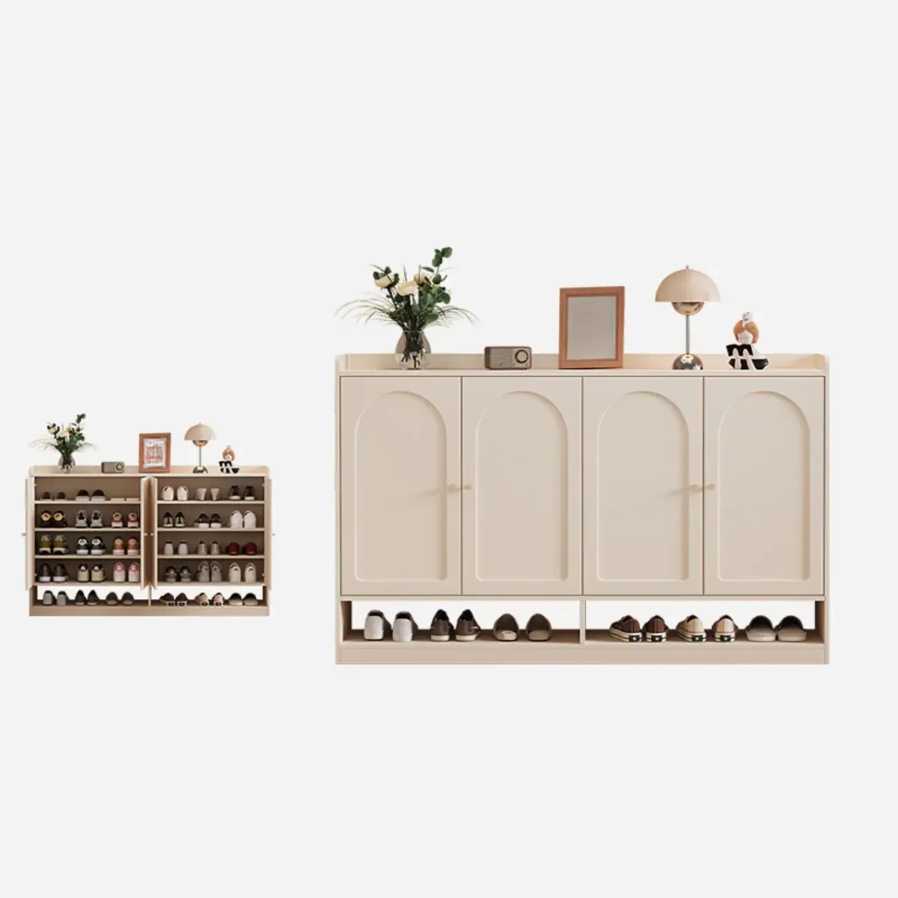 Versatile Minimalist White Wood Shoe Cabinet Adjustable Image - 7