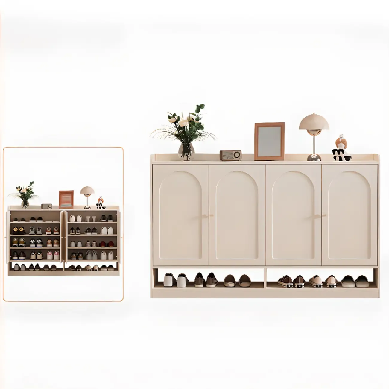 Versatile Minimalist White Wood Shoe Cabinet Adjustable Image - 11