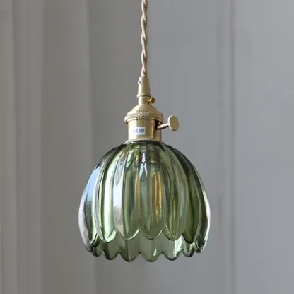 Modern Glass Pendant Light Green Flower Design Image - 6