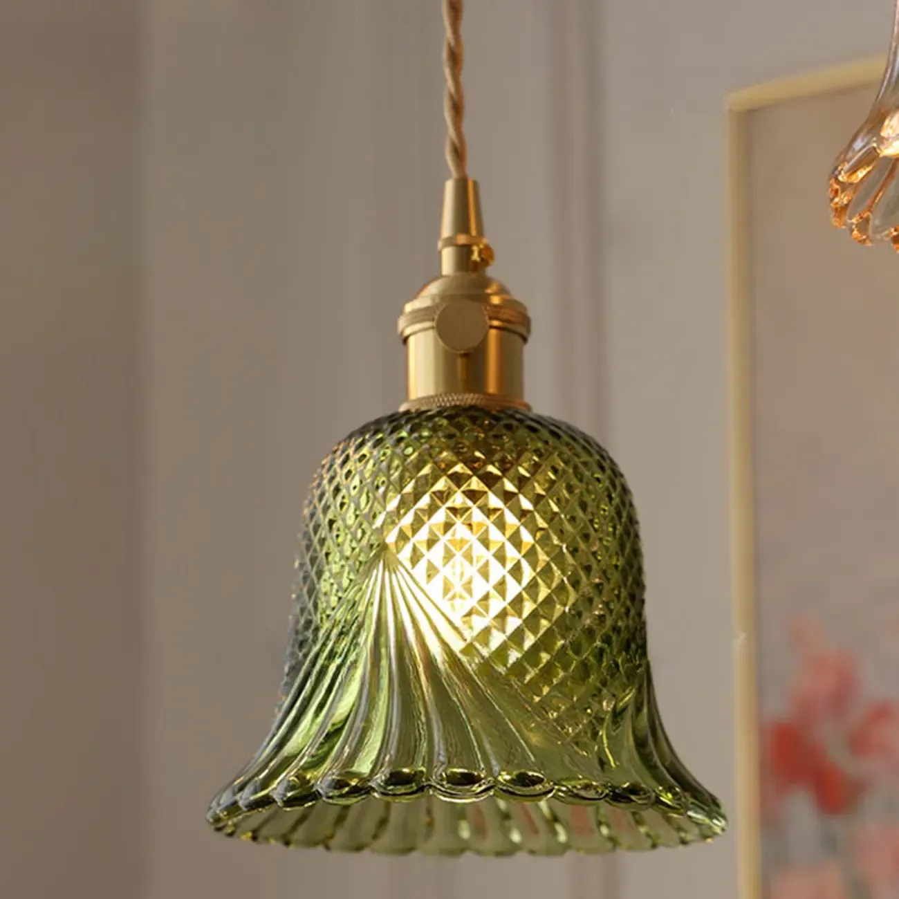 Modern Glass Pendant Light Green Flower Design Image - 9