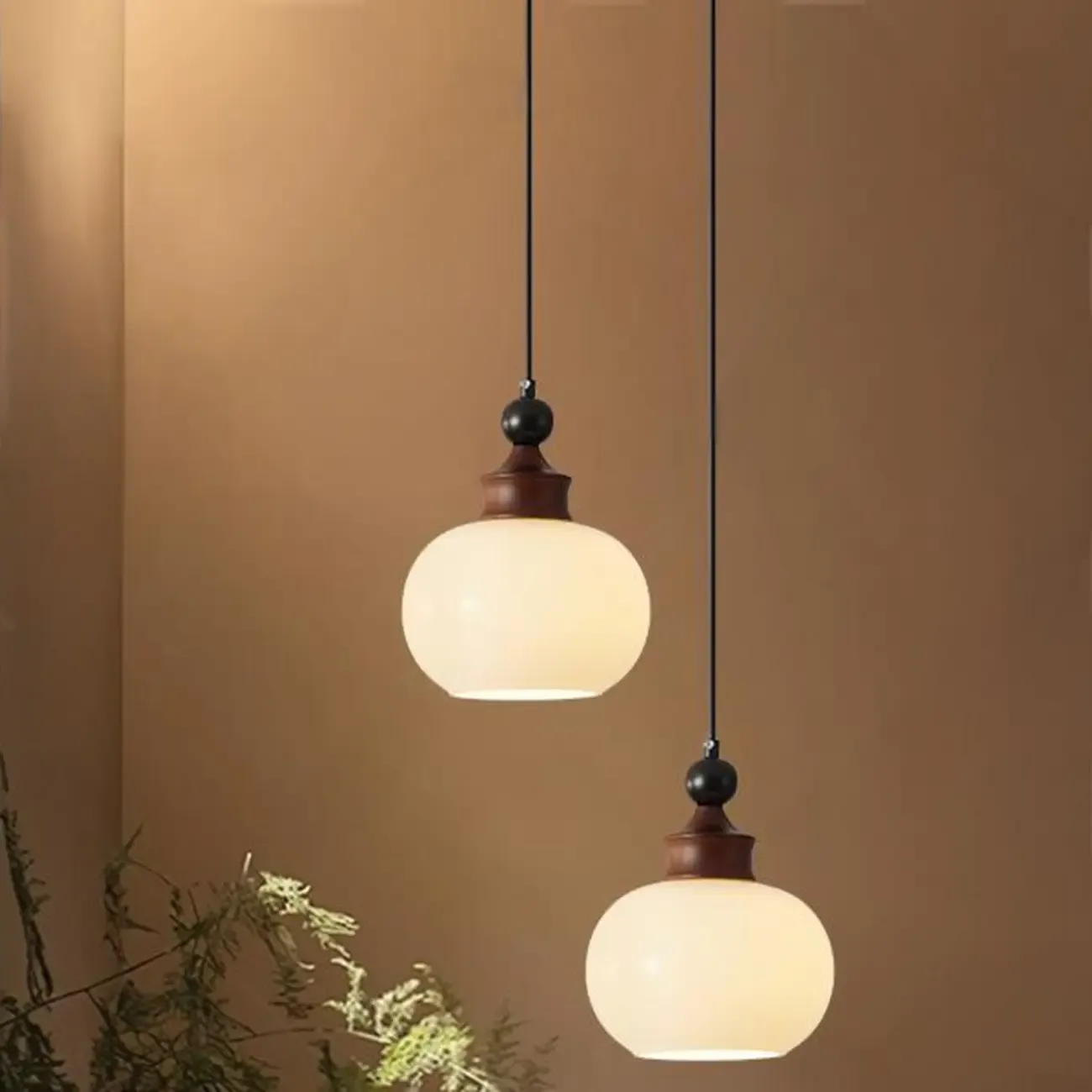 Modern Glass Wood Pendant Light Fixture Image - 8