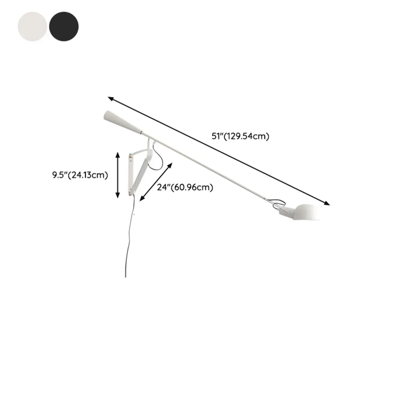 Modern Black Metal Plug-In Swing Arm Wall Sconce  #size