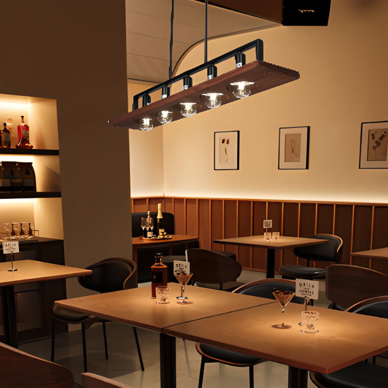 Industrial 5-Light Wood Black Kitchen Island Pendant Light Image - 3 | homeyfad