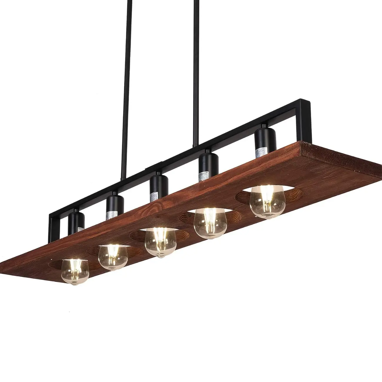 Industrial 5-Light Wood Black Kitchen Island Pendant Light Image - 4 | homeyfad