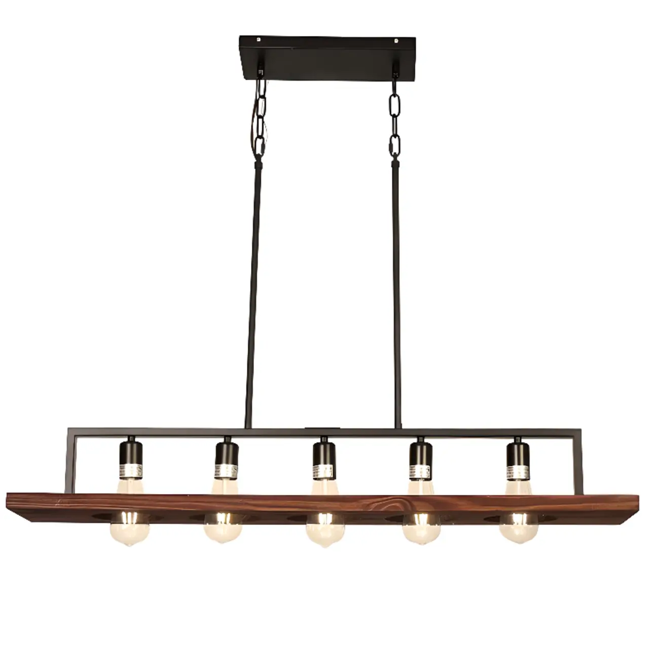 Industrial 5-Light Wood Black Kitchen Island Pendant Light Image - 5 | homeyfad
