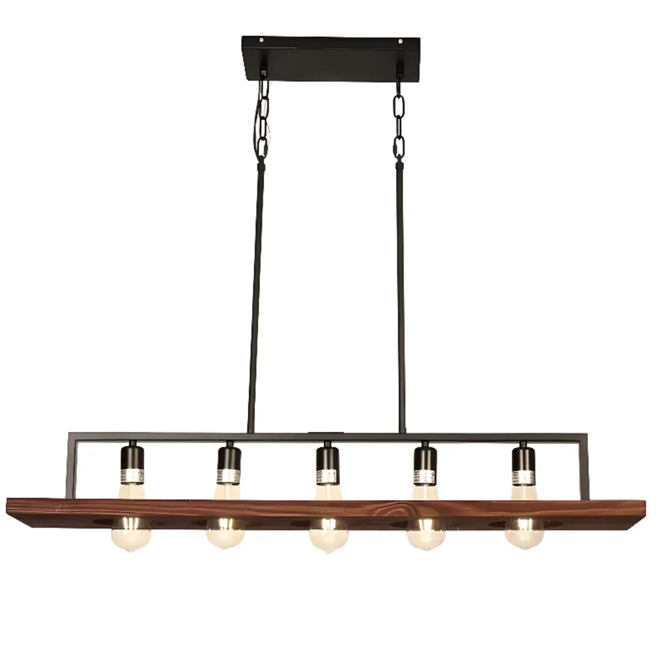 Industrial 5-Light Wood Black Kitchen Island Pendant Light Image - 5