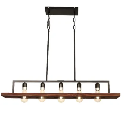 Industrial 5-Light Wood Black Kitchen Island Pendant Light Image - 5