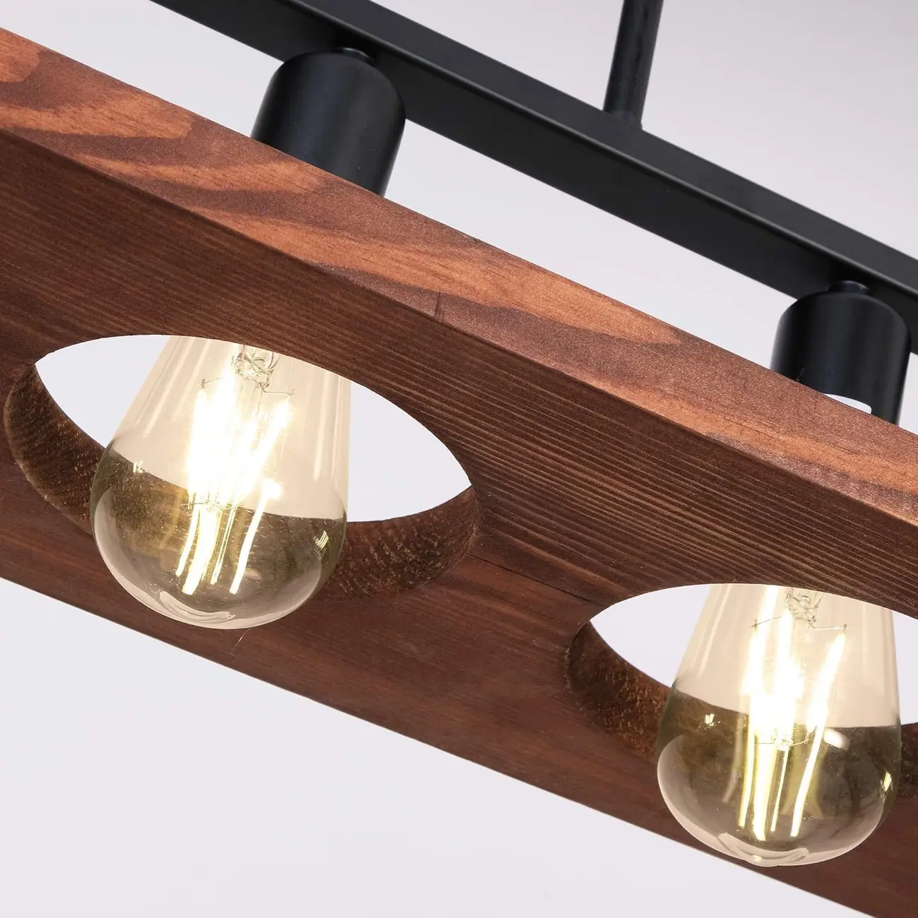 Industrial 5-Light Wood Black Kitchen Island Pendant Light Image - 7 | homeyfad