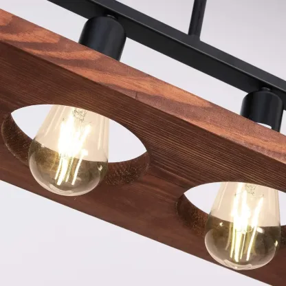 Industrial 5-Light Wood Black Kitchen Island Pendant Light Image - 7