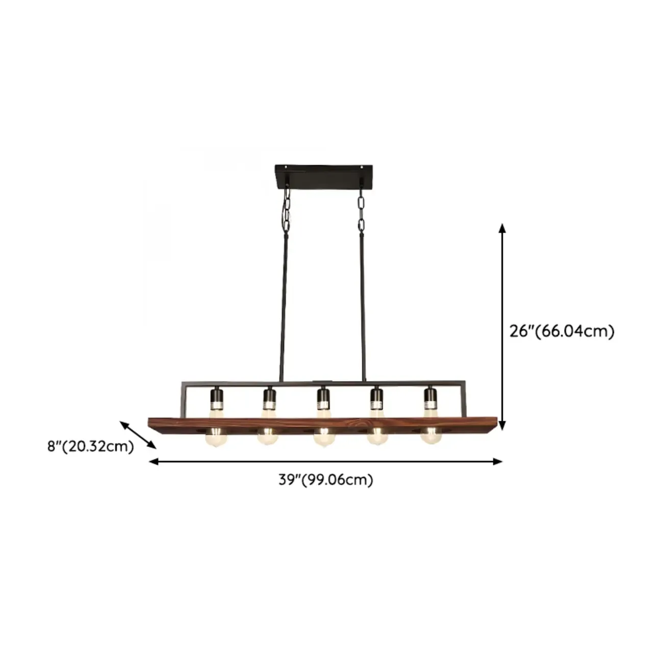 Industrial 5-Light Wood Black Kitchen Island Pendant Light #size