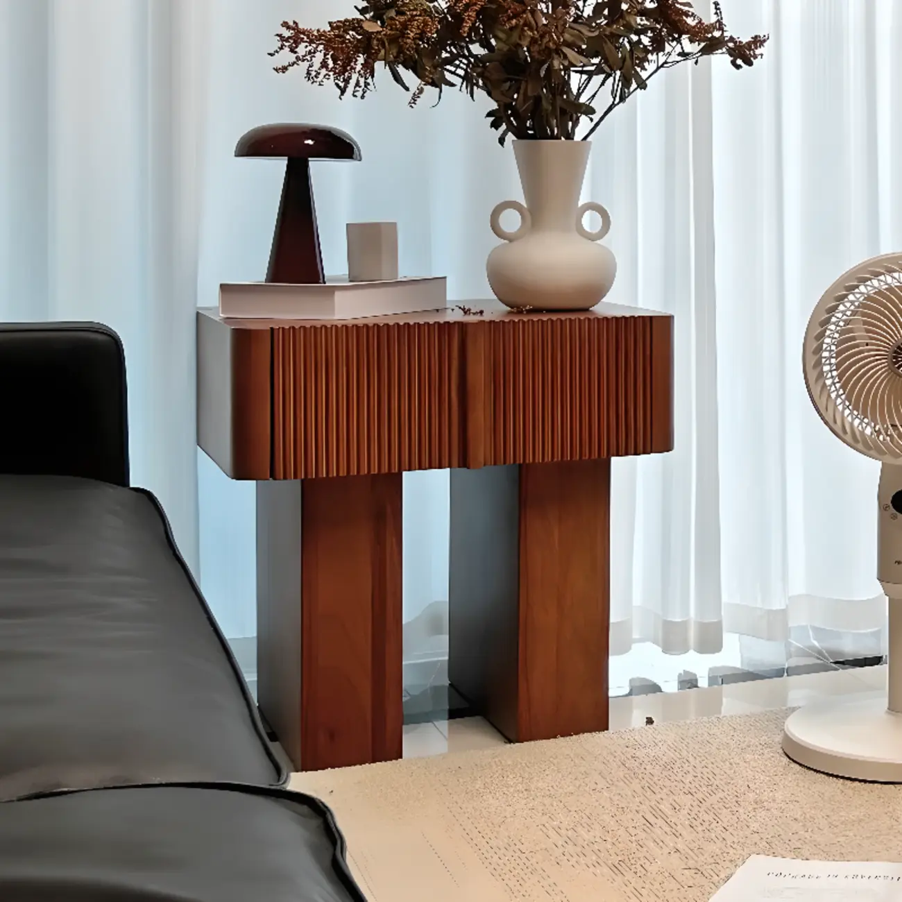 Modern Natural Wood Dual-Pedestal Drawer Nightstand Image - 1 | homeyfad